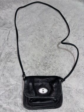 Fossil Black Pebbled Leather Crossbody with Silver Turn Lock